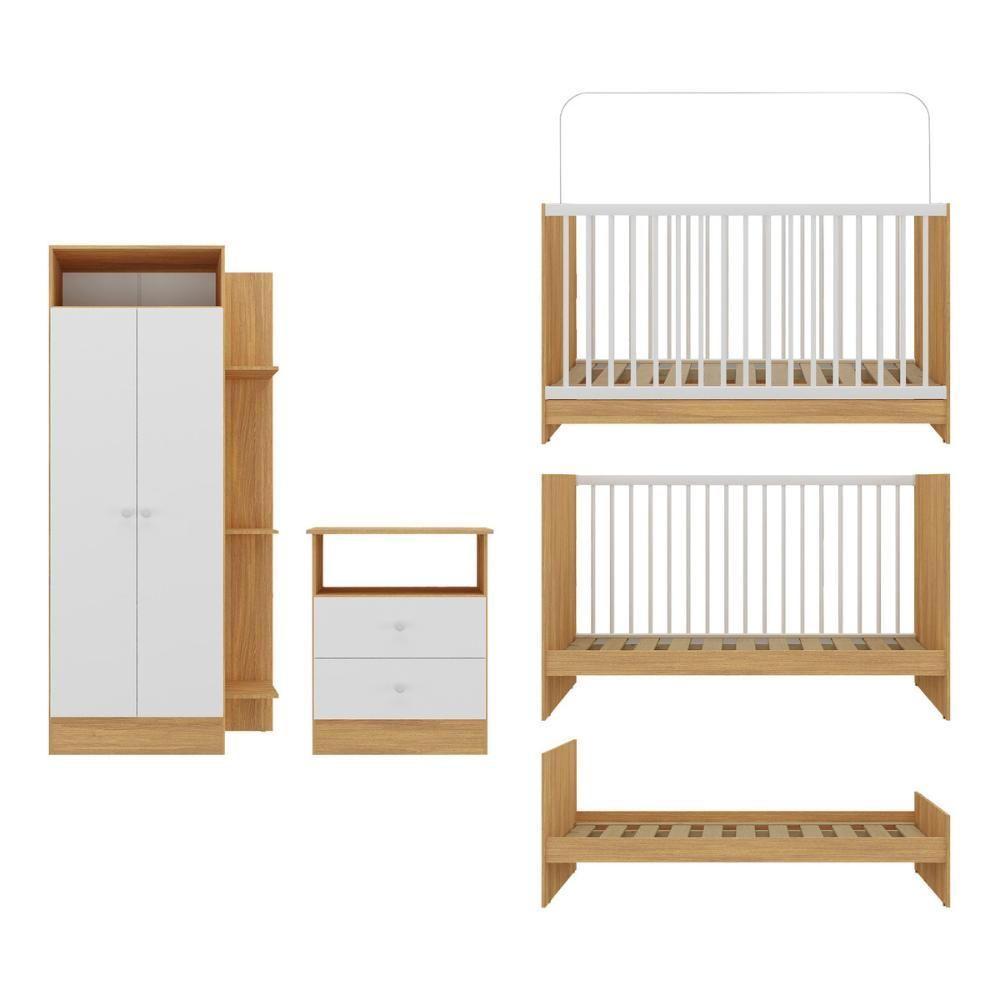 Jogo De Quarto Infantil Com Colchão Incluso Trevalla Móveis Pom Pom - Madeirado-branco Madeirado-branco - 7