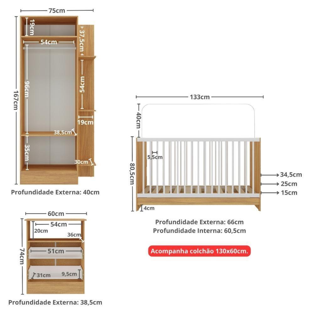 Jogo De Quarto Infantil Com Colchão Incluso Trevalla Móveis Pom Pom - Madeirado-branco Madeirado-branco - 8