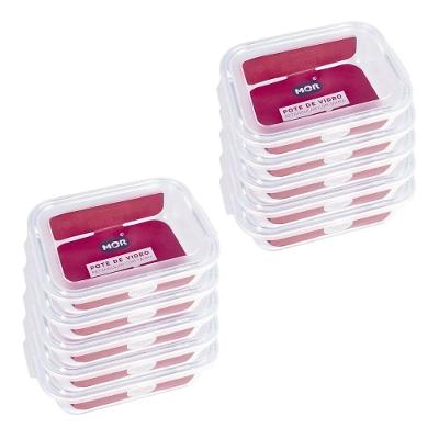 Kit 10 Potes Hermético Marmita De Vidro Retangular 640ml Mor