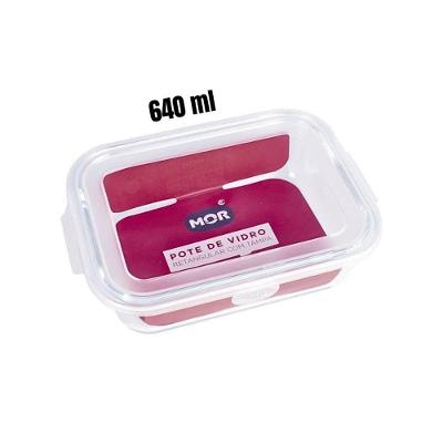 Pote Hermético Marmita De Vidro Retangular 640ml Mor