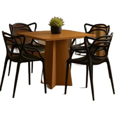 Mesa De Jantar Quadrada 90x90cm Com 4 Cadeiras Allegra Pretas Base De Madeira Design Moderno