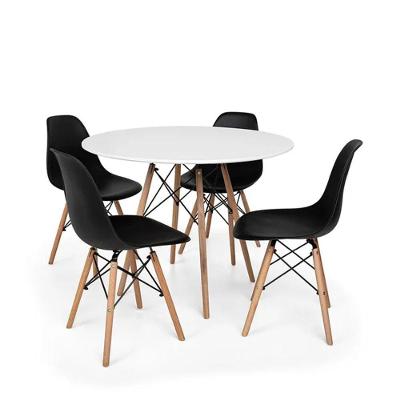 Conjunto de Jantar Eiffel 4 Lugares Tampo Plástico Branco Mesa Redonda 90cm com Cadeiras
