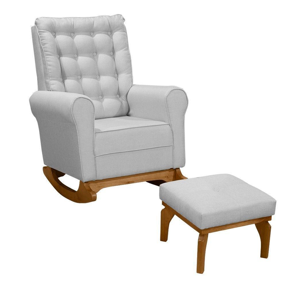 Poltrona De Amamentação Paris Balanço + Puff - Élpis Móveis Linho Cinza - 2