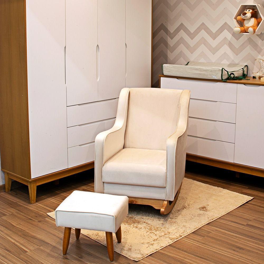 Poltrona De Amamentação Aquila Balanço + Puff - Élpis Móveis Linho Bege - 2