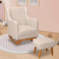 Poltrona De Amamentação Aquila Balanço + Puff - Élpis Móveis Linho Bege - 1