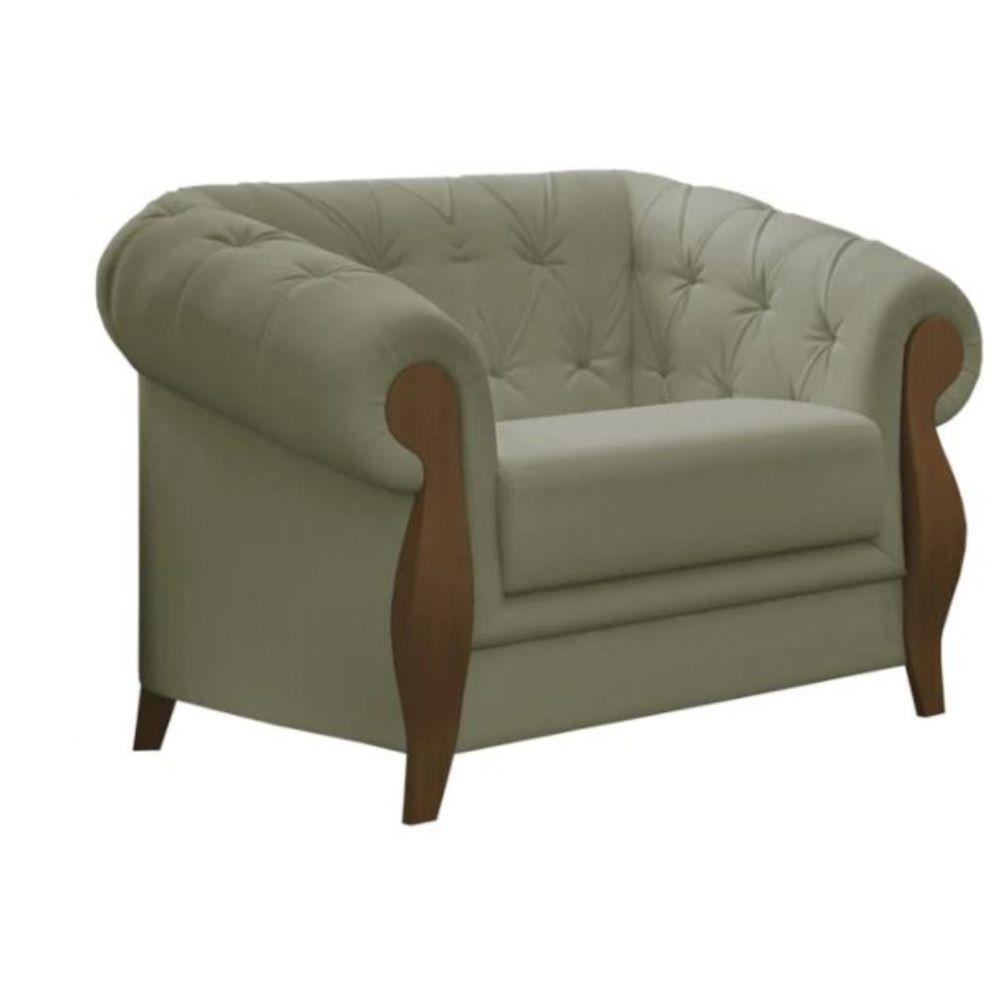 Poltrona Delacroix Com Pés Em Madeira Tingida - Élpis Móveis Cinza - 3