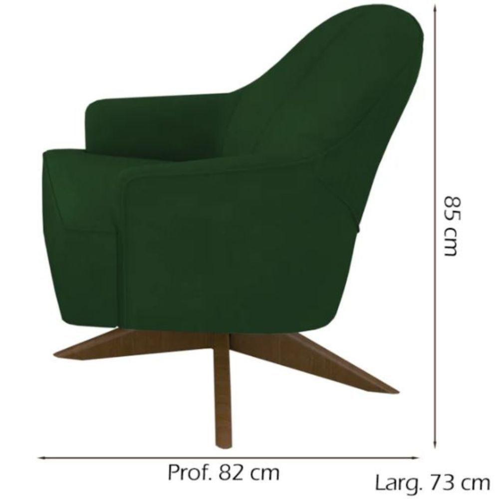 Poltrona Toscana Base Giratória Em Madeira Tingida - Élpis Móveis Verde - 2