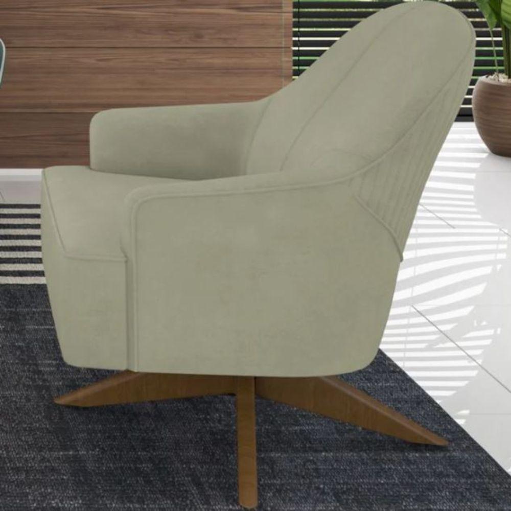 Poltrona Toscana Base Giratória Em Madeira Tingida - Élpis Móveis Cinza - 1