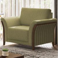 Poltrona Celeste Pés E Braços Em Madeira Tingida - Élpis Móveis Bege - 1