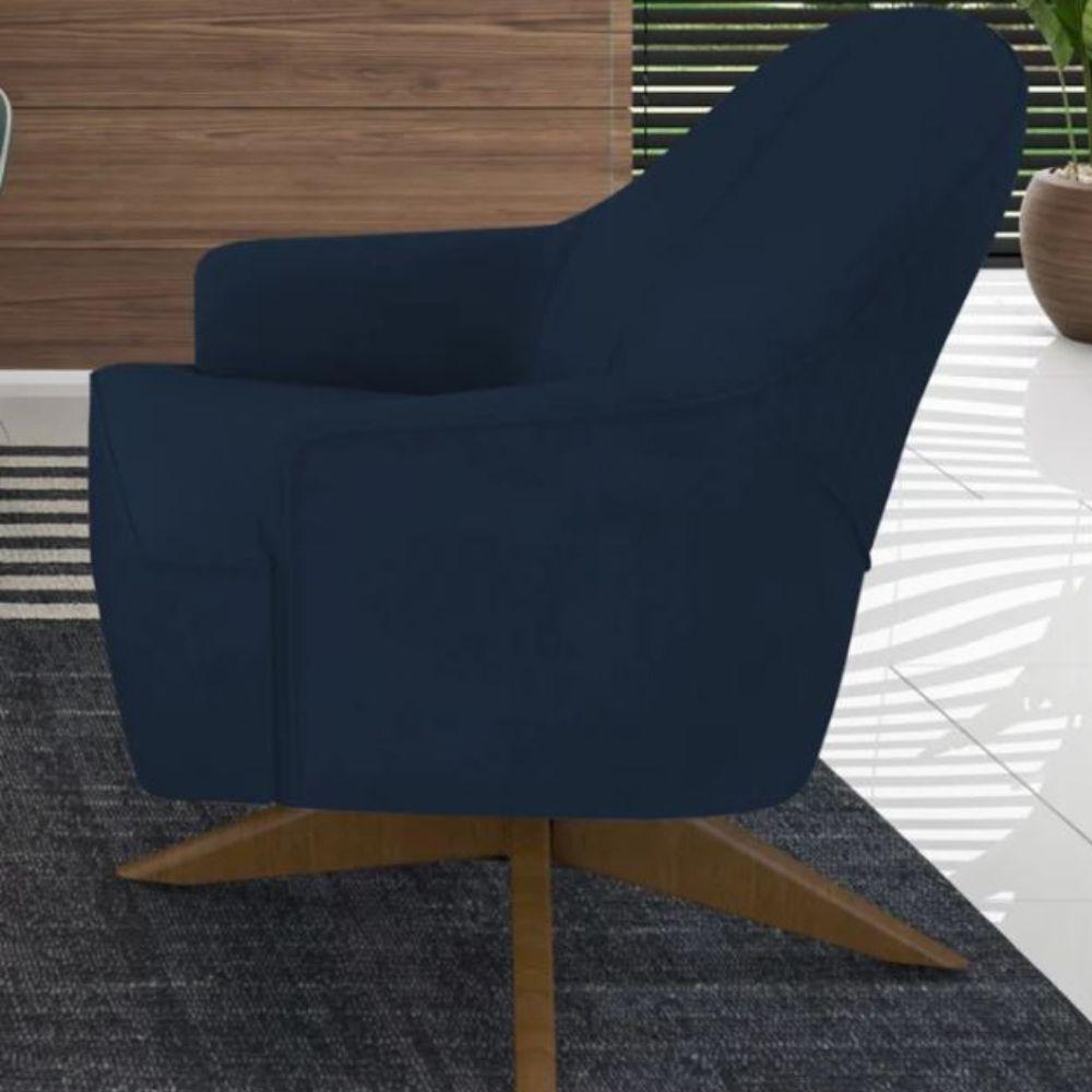 Poltrona Toscana Base Giratória Em Madeira Tingida - Élpis Móveis Azul - 1