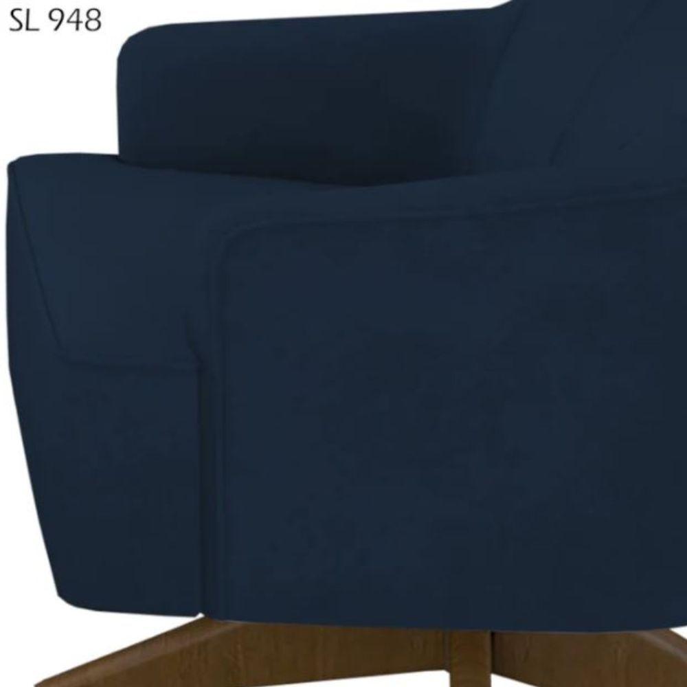 Poltrona Toscana Base Giratória Em Madeira Tingida - Élpis Móveis Azul - 3