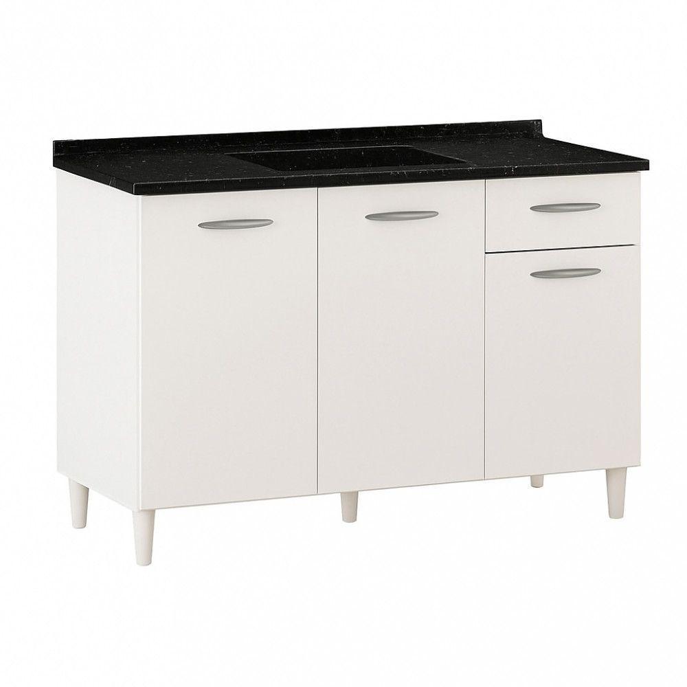 Conjunto Balcão De Cozinha Com Pia Granitada Poquema Branco - 1