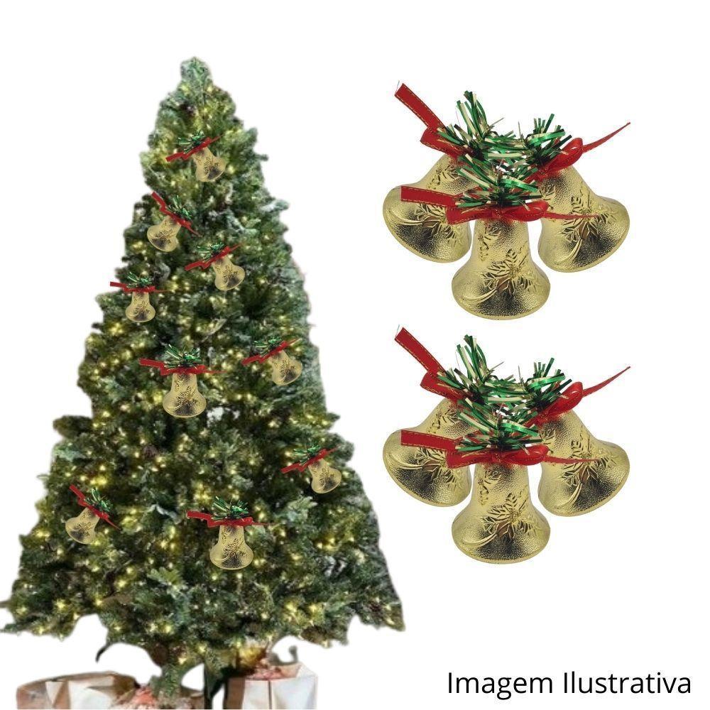 Kit 6 Sinos De Natal Dourados Com Laço Vermelho Enfeite Decoração Natalina Arvore De Natal 5cm - 2