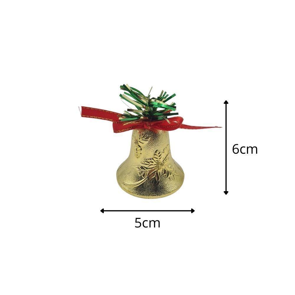 Kit 6 Sinos De Natal Dourados Com Laço Vermelho Enfeite Decoração Natalina Arvore De Natal 5cm - 3
