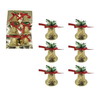 Kit 6 Sinos De Natal Dourados Com Laço Vermelho Enfeite Decoração Natalina Arvore De Natal 5cm