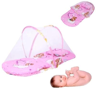 Berço Mosquiteiro Portátil Com Colchão E Travesseiro Rosa