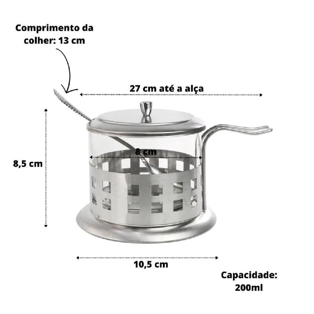 Açucareiro De Vidro E Inox Com Colher 200ml Elegância E Praticidade - 6