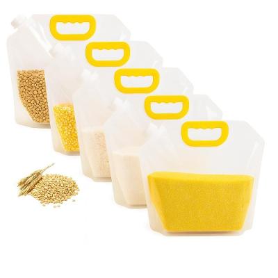 Kit 5 Sacos Reutilizáveis 1500ml Para Armazenamento De Alimentos, Grãos E Líquidos