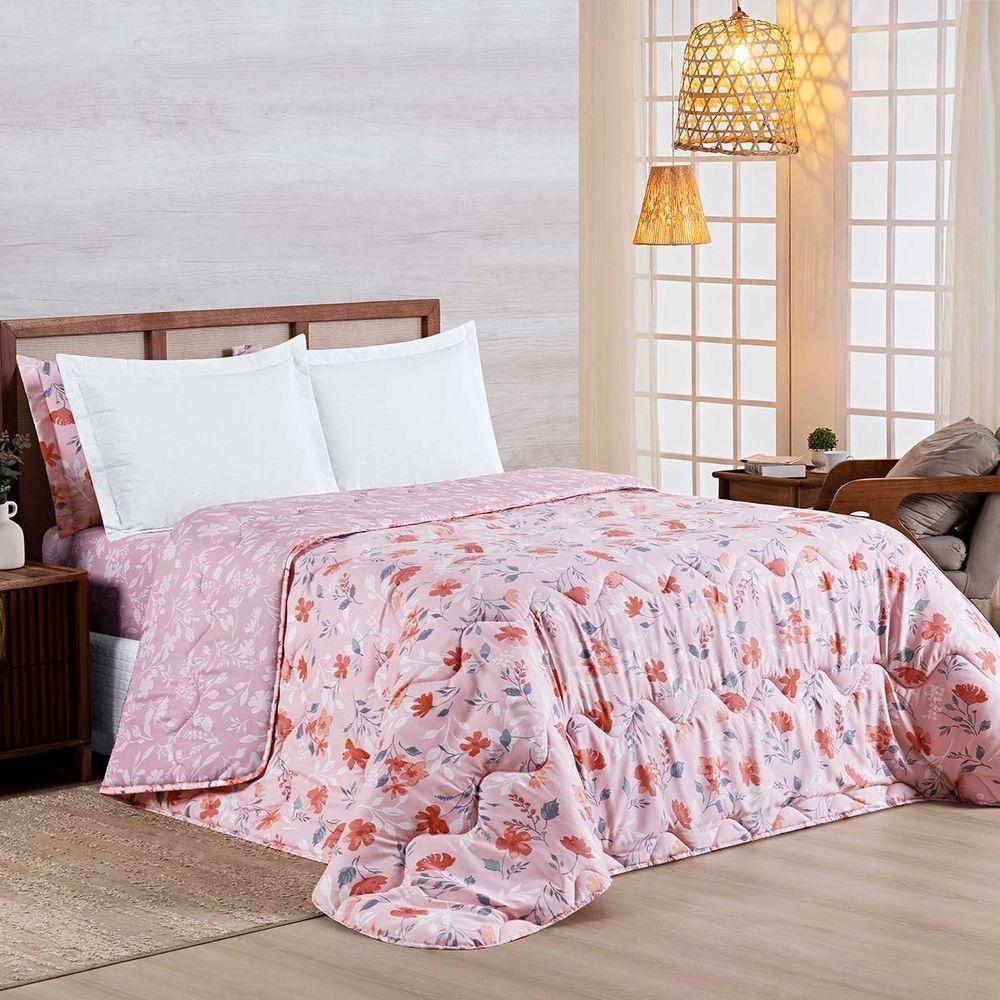 Edredom Cobertor Belle King 400 Fios Dupla Face Estampado Floral Rosê - 2