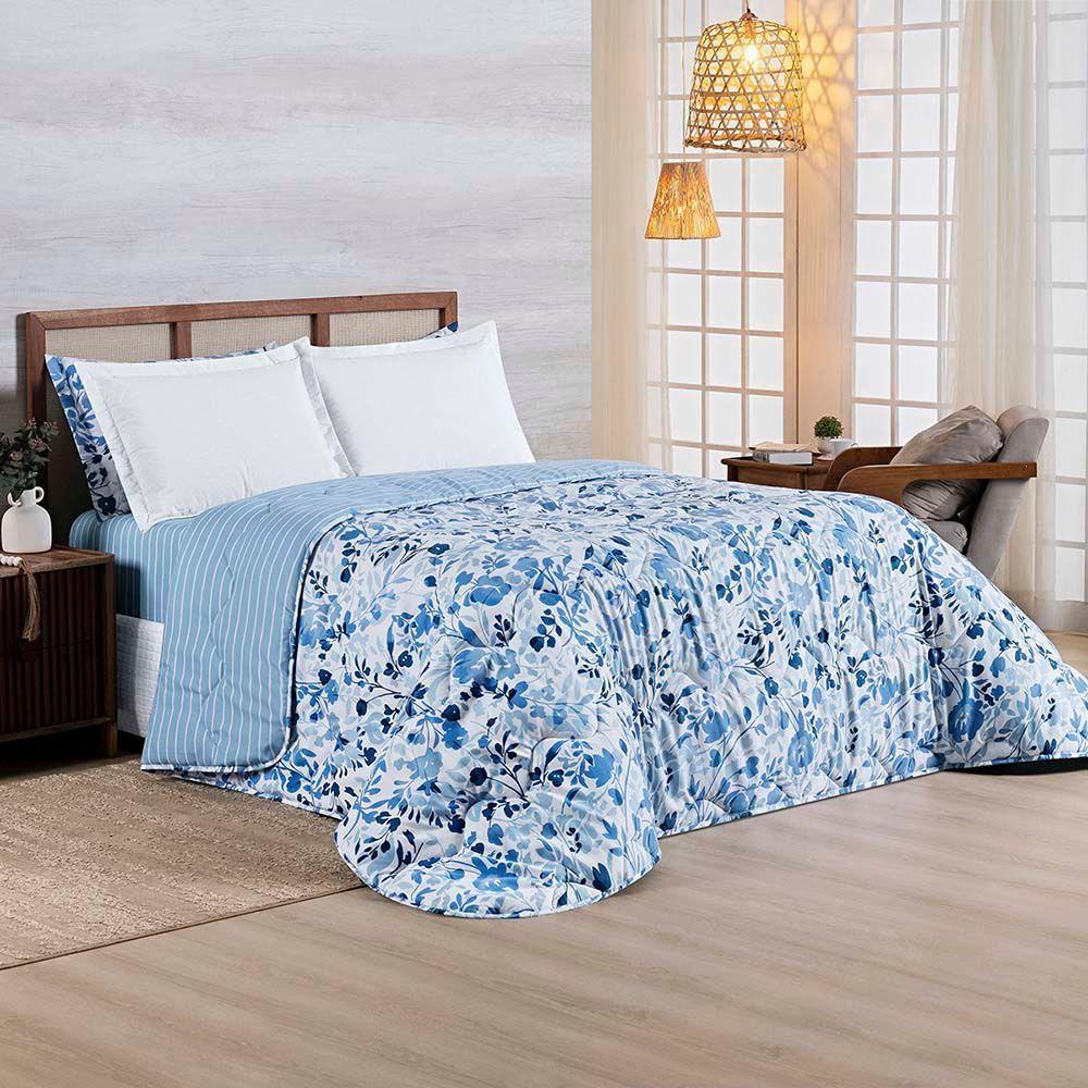 Edredom Benim Super King 01 Peça Micropercal 400 Fios Dupla Face Estampado - Loli Azul Floral - 100% Poliéster - 2