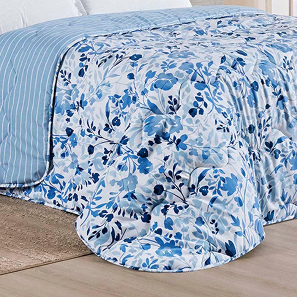 Edredom Benim Super King 01 Peça Micropercal 400 Fios Dupla Face Estampado - Loli Azul Floral - 100% Poliéster - 3