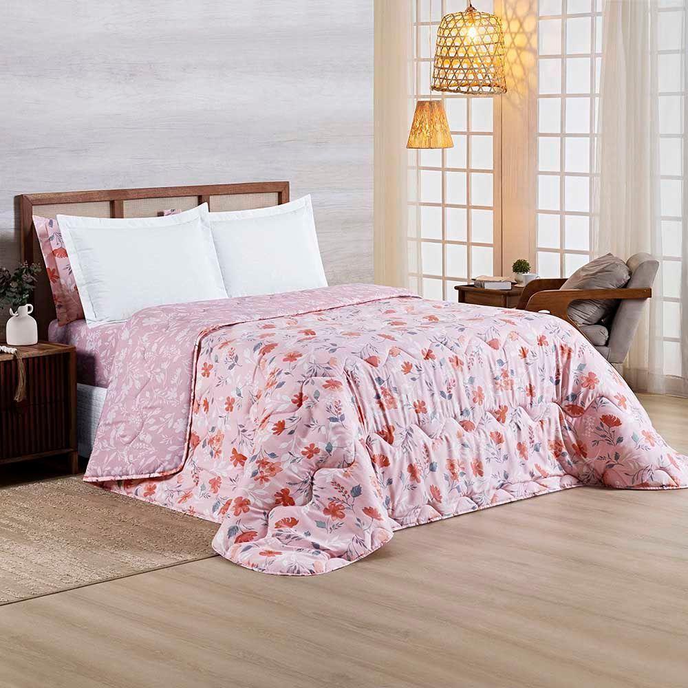 Edredom Benim Super King 01 Peça Micropercal 400 Fios Dupla Face Estampado - Flora Rosa - 100% Poliéster - 2