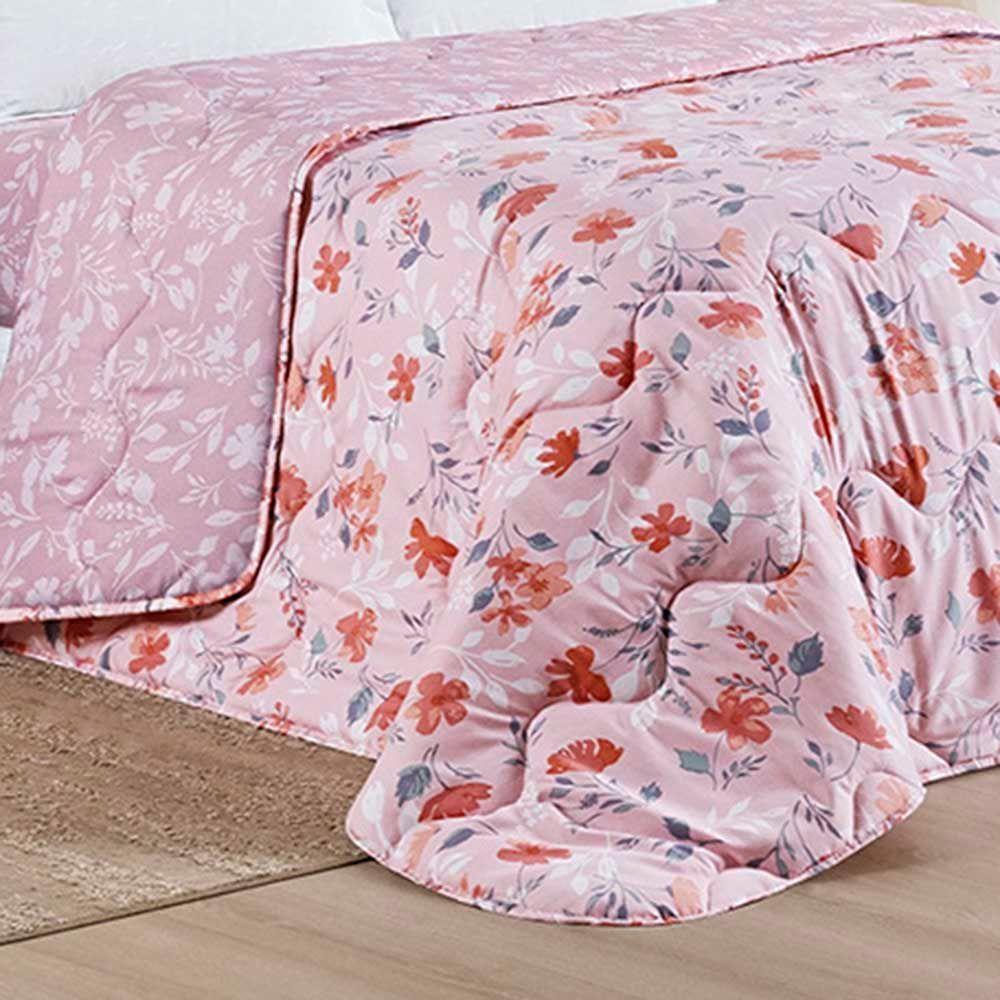 Edredom Benim King 01 Peça Micropercal 400 Fios Dupla Face Estampado - Flora Rosa - 100% Poliéster - 4