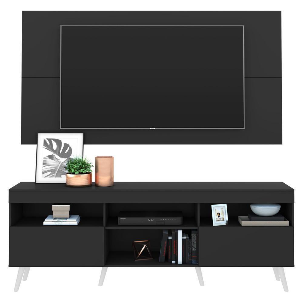 Rack Com Painel E Suporte Tv 65" Retrô Flórida Multimóveis V3134 Preto/Branco Preto/Branco - 1