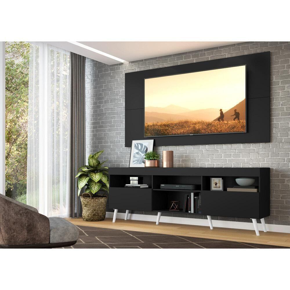 Rack Com Painel E Suporte Tv 65" Retrô Flórida Multimóveis V3134 Preto/Branco Preto/Branco - 2
