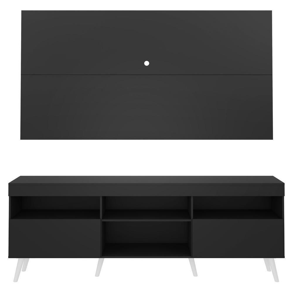 Rack Com Painel E Suporte Tv 65" Retrô Flórida Multimóveis V3134 Preto/Branco Preto/Branco - 3