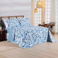 Kit Cobre Leito Colcha Belle Queen Estampado Dupla Face 400 Fios 3 Peças Florido Azul - 2