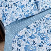 Kit Cobre Leito Colcha Belle Queen Estampado Dupla Face 400 Fios 3 Peças Florido Azul - 3
