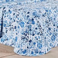 Kit Cobre Leito Colcha Belle Queen Estampado Dupla Face 400 Fios 3 Peças Florido Azul - 4