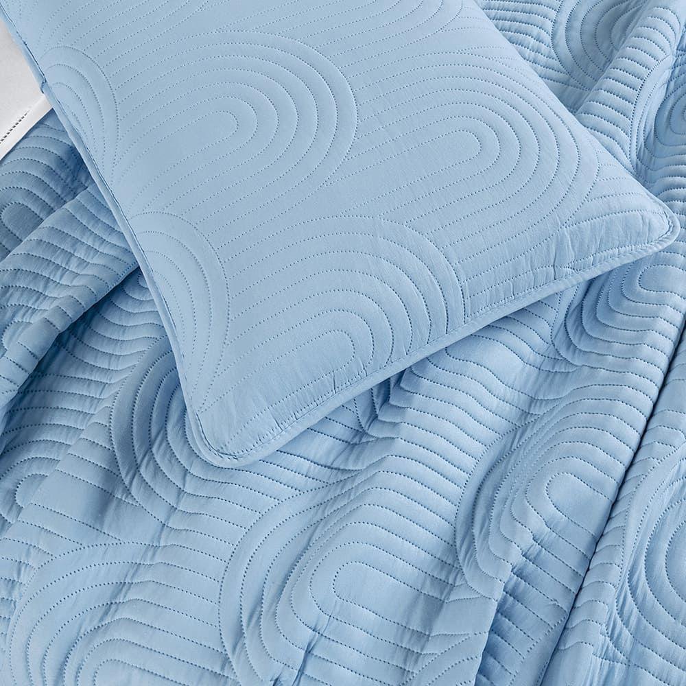 Kit Cobre Leito Colcha Harmony Casal 3 Peças Matelado Micropercal 200 Fios - Azul - 100% Poliéster - 3