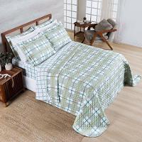 Kit Cobre Leito Colcha Belle Queen Estampado Dupla Face 400 Fios 3 Peças Grid Verde - 1