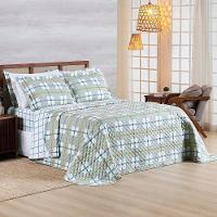 Kit Cobre Leito Colcha Belle Queen Estampado Dupla Face 400 Fios 3 Peças Grid Verde - 2
