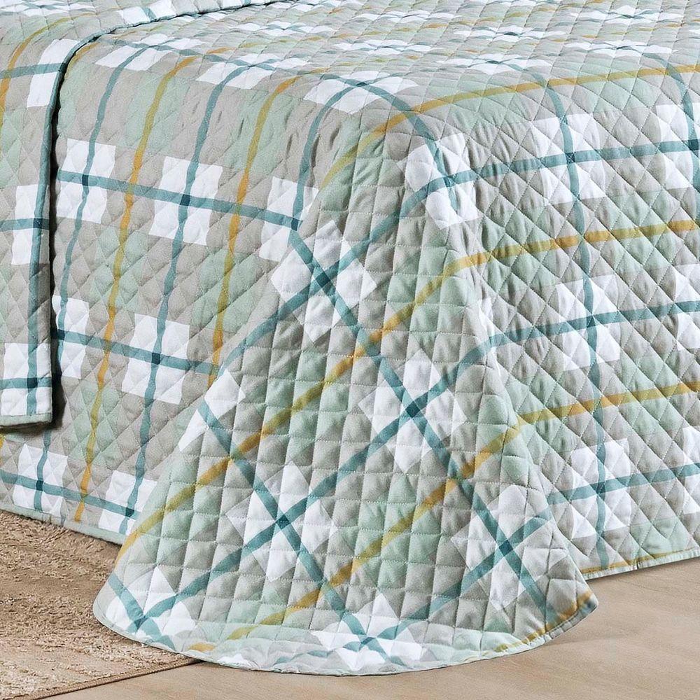 Kit Cobre Leito Colcha Belle King Estampado Dupla Face 400 Fios 3 Peças Grid Verde - 4