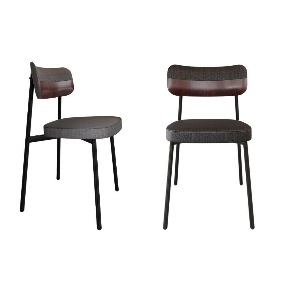 2 Unidades Cadeira Alloa Fixa Com 4 Pés 50 X 44,7 X 83,8 Cm - Corriente Grafite Courino Café - Preto Epoxi - 1