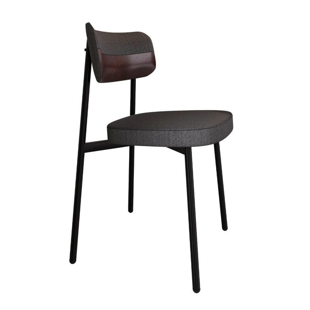 2 Unidades Cadeira Alloa Fixa Com 4 Pés 50 X 44,7 X 83,8 Cm - Corriente Grafite Courino Café - Preto Epoxi - 2