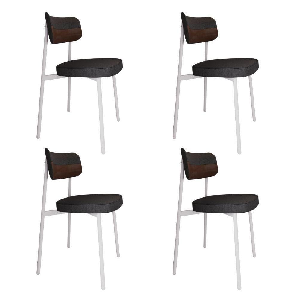 4 Unidades Cadeira Alloa Fixa Com 4 Pés 50 X 44,7 X 83,8 Cm Pés Brancos - Corriente Grafite Courino Wk - Branco Epoxi - 1