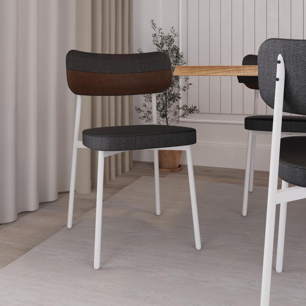 4 Unidades Cadeira Alloa Fixa Com 4 Pés 50 X 44,7 X 83,8 Cm Pés Brancos - Corriente Grafite Courino Wk - Branco Epoxi - 3