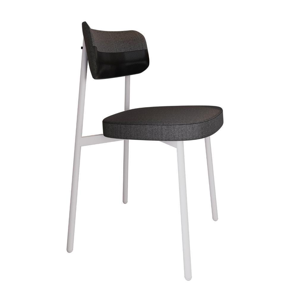 2 Unidades Cadeira Alloa Fixa Com 4 Pés 50 X 44,7 X 83,8 Cm Pés Brancos - Corriente Grafite Courino Pt - Branco Epoxi - 2