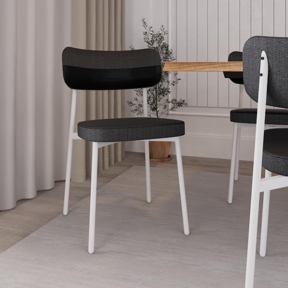 2 Unidades Cadeira Alloa Fixa Com 4 Pés 50 X 44,7 X 83,8 Cm Pés Brancos - Corriente Grafite Courino Pt - Branco Epoxi - 3
