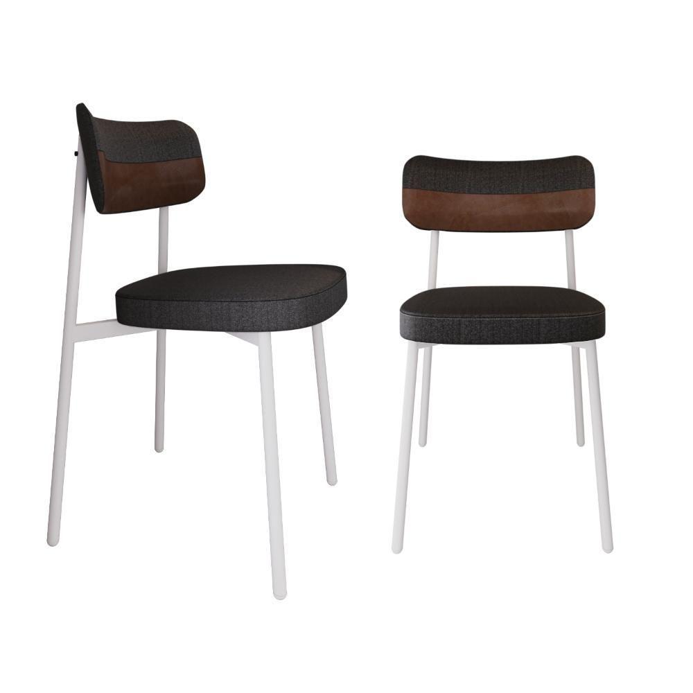 2 Unidades Cadeira Alloa Fixa Com 4 Pés 50 X 44,7 X 83,8 Cm Pés Brancos - Corriente Grafite Courino Wk - Branco Epoxi - 1