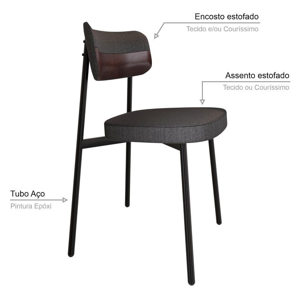 6 Unidades Cadeira Alloa Fixa Com 4 Pés 50 X 44,7 X 83,8 Cm - Corriente Grafite Courino Café - Preto Epoxi - 4