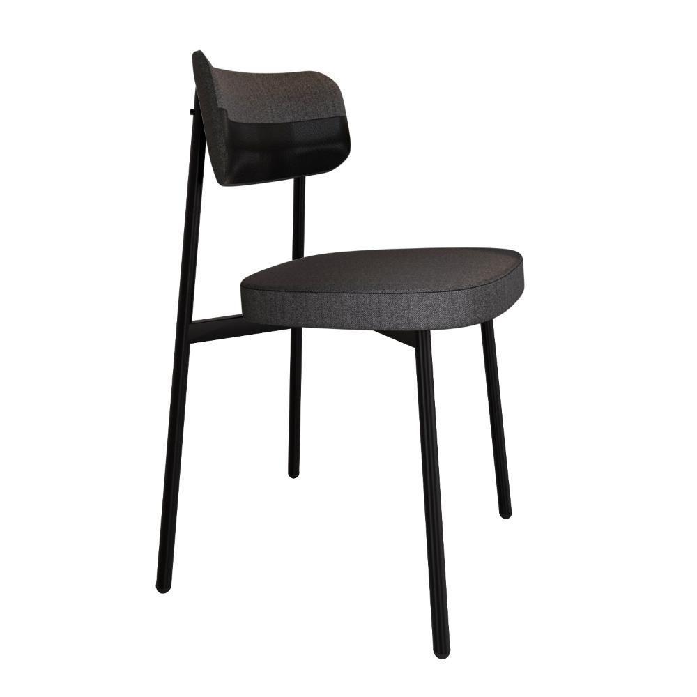 6 Unidades Cadeira Alloa Fixa Com 4 Pés 50 X 44,7 X 83,8 Cm - Corriente Grafite Courino Pt - Preto Epoxi - 2