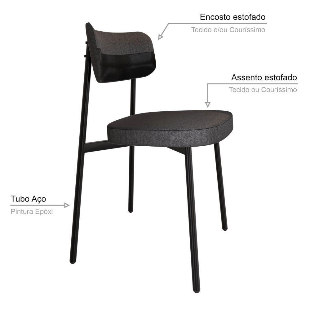 6 Unidades Cadeira Alloa Fixa Com 4 Pés 50 X 44,7 X 83,8 Cm - Corriente Grafite Courino Pt - Preto Epoxi - 4