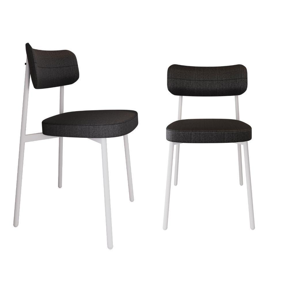 2 Unidades Cadeira Alloa Fixa Com 4 Pés 50 X 44,7 X 83,8 Cm Pés Brancos - Corriente Grafite - Branco Epoxi - 1