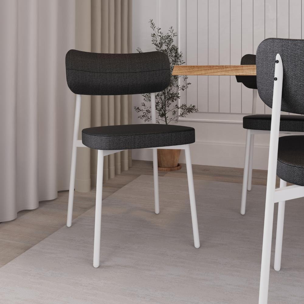 2 Unidades Cadeira Alloa Fixa Com 4 Pés 50 X 44,7 X 83,8 Cm Pés Brancos - Corriente Grafite - Branco Epoxi - 3