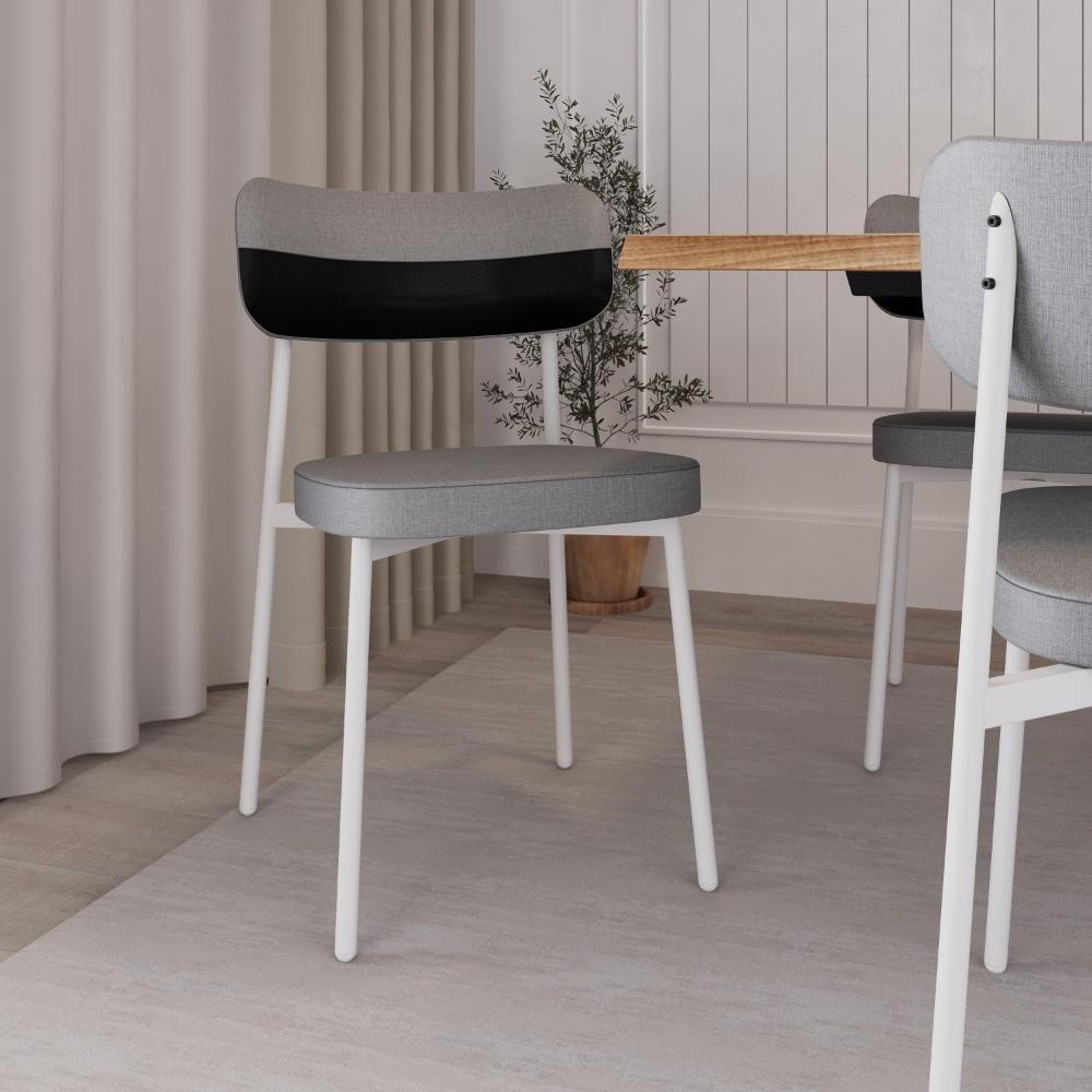 Cadeira Alloa Fixa Com 4 Pés 50 X 44,7 X 83,8 Cm Com 2 Unidade Corriente Cinza Claro Courino Preto - 3